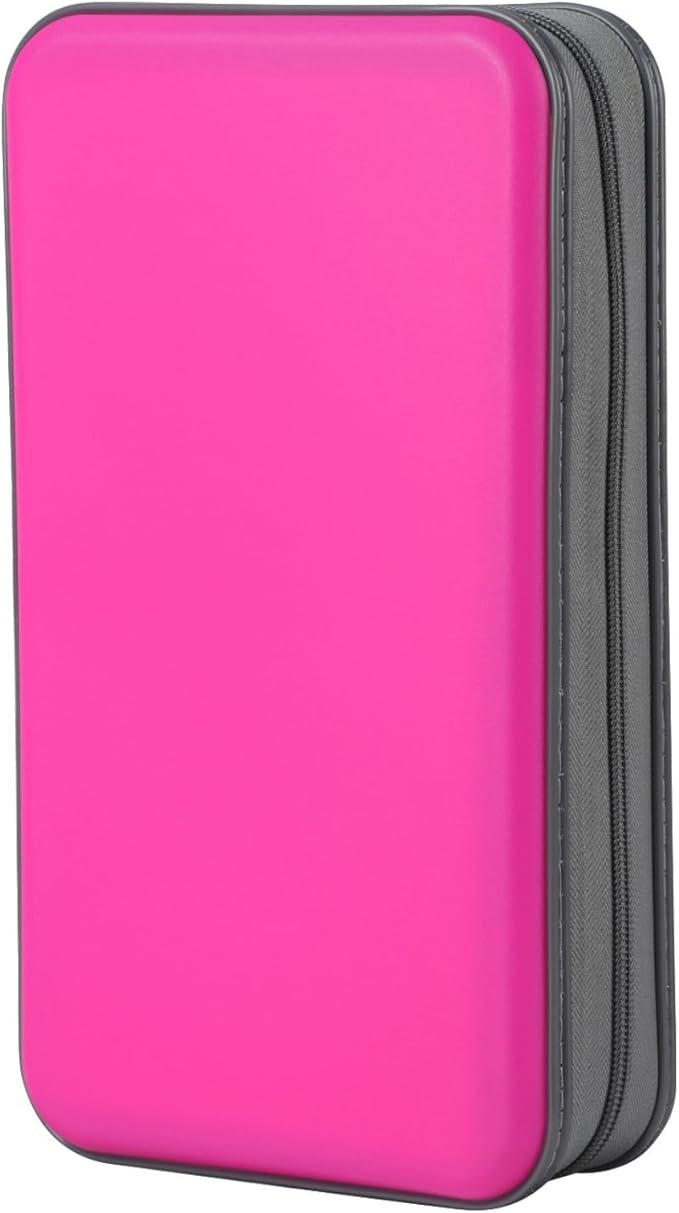 alavisxf xx CD Case, 96 Capacity Hard Plastic CD Holder Protective DVD Disc Storage Case Holder Portable Zipper CD DVD Organizer Storage Wallet for Car Home Travel (96 Capacity, Hot Pink)