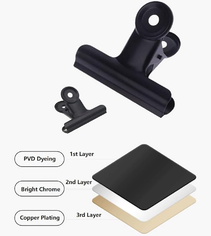 Bulldog Clips with Hole for Push-pin, Paper File Clips with Strong Spring, Small Metal Binder Clips, Seal Clamps for Coffee Tea Food Bags, Decorative Clips for DIY Photo Grid (Black,2inch)