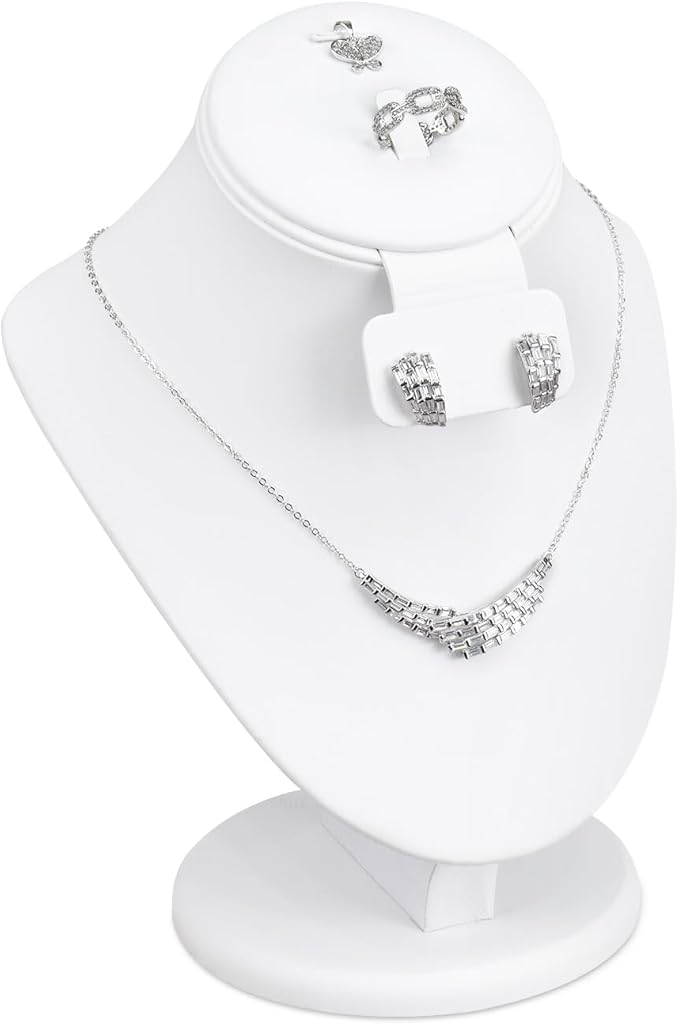 MOOCA White Leatherette Combination Display Jewelry Bust for Necklaces, Earrings, Rings