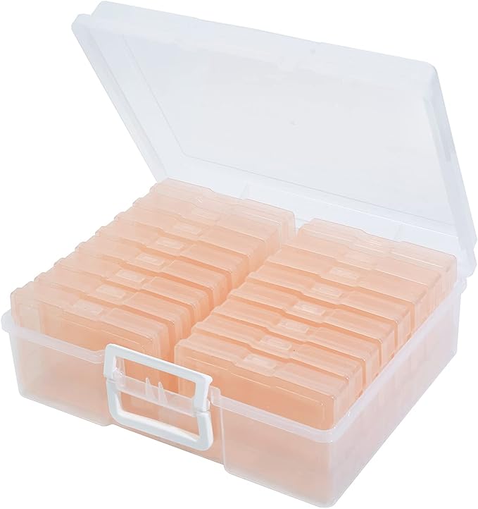 Naivees 4" x 6" Photo Storage Case with Handle, 16 Inner Photo Organizer Keeper, Extra Large Storage Picture Boxes, Seed Storage, Transparent Craft Keeper (Pink)