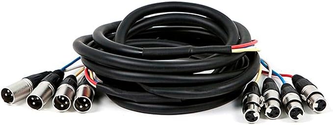 Monoprice 4-Channel XLR Male to XLR Female Snake Cable - 3 Feet - Black/Silver, Metal Connector Housings, Plastic and Rubber Cable Boots