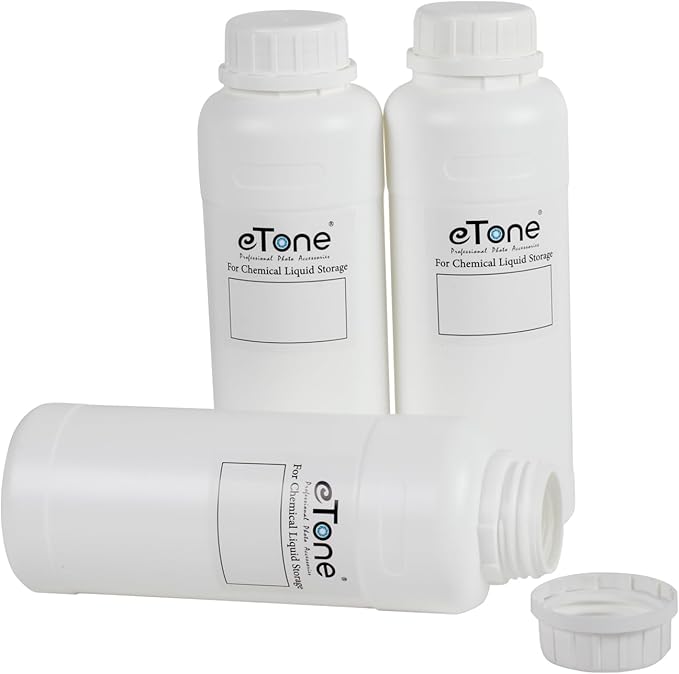 eTone 3X 500ml Darkroom Chemical Storage Bottles with Caps Film Photo Developing Processing Equipment(white)