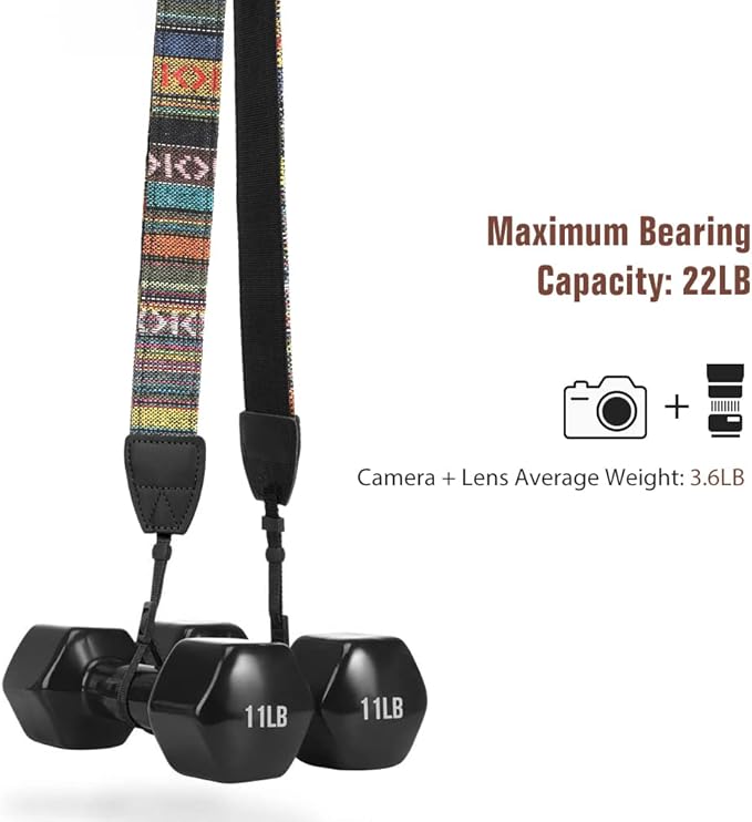 MoKo Camera Strap, Retro Cotton Canvas Woven Strap Universal Shoulder Neck Sling Belt for ALL DSLR/SLR Cameras Canon/Sony/Nikon, Adjustable Thin Strap for Adults & Kids, Colorful Stripe