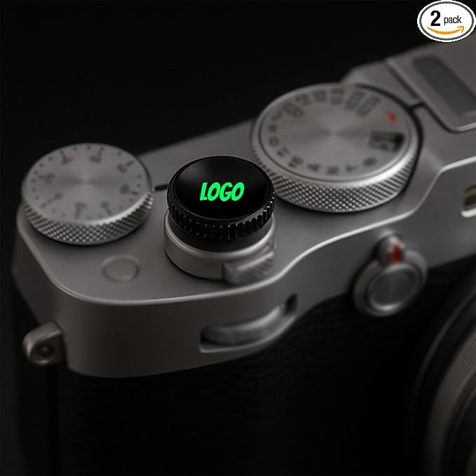 Custom Metal Soft Shutter Release Button with Personalized Logo, Text or Image, Compatible with Fujifilm Threaded Models, 2-Pack (Black)