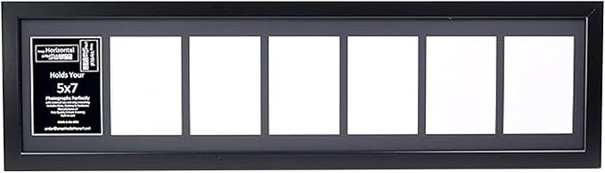Creative Letter Art - 7 Opening 5x7 Black Picture Frame with 10x40-inch Black Mat Collage including Full Strength Glass, Alphabet Photography