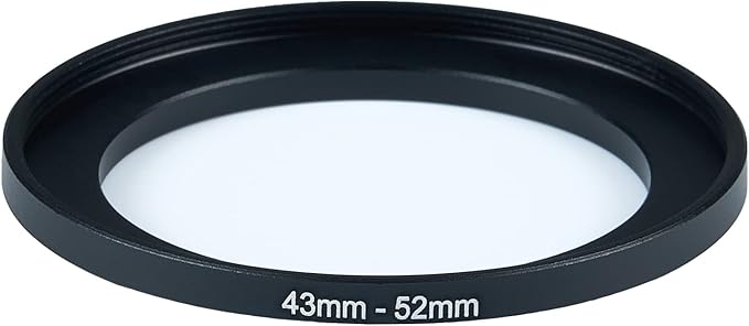 43mm Lens to 52mm Camera Lens Adapter 43mm to 52mm Step Up Ring Adapter Ring for All Brands of UV ND CPL, with Premium Lens Wiping Cloth 2 Pack (43mm-52mm)