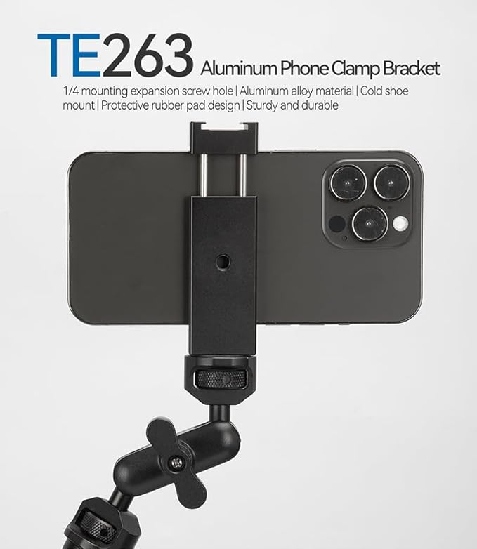 Reflex Camera Metal Phone Clip with Hot Shoe Mount, Adjustable Mobile Phone Tripod Mount Compatible with Smartphones, Tripods, Lights, and Microphones for Photography & Filming