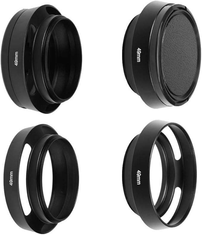 SIOTI 49mm Lens Hood, Oxidation Matte Anti Reflective Treatment, Aluminum Alloy, with 1 * 58mm Lens Cap, Compatible with Sony/Canon/Nikon/Fuji etc >40mm Camera Lens