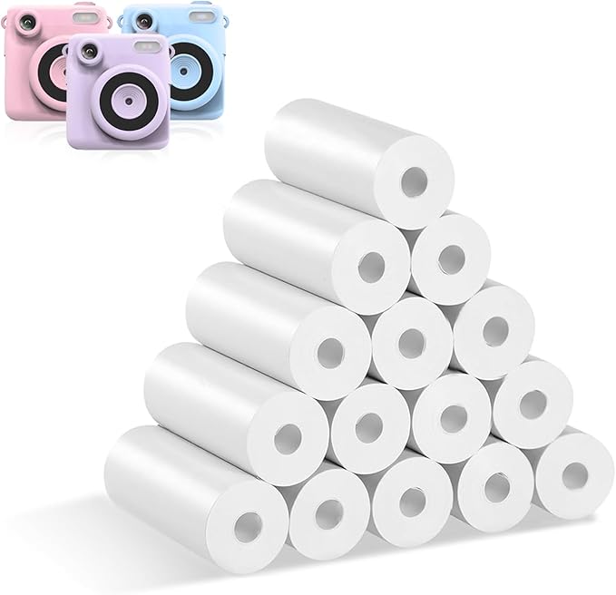 Kids Camera Paper Roll Refill for Instant Print Camera, 15 Rolls BPA and BPS Free Thermal Paper, Compatible with Most Popular kids print camera