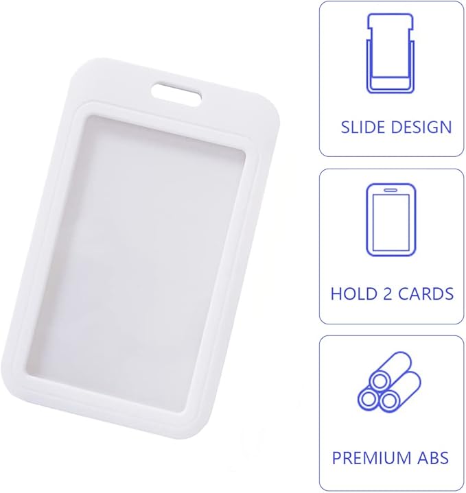 Larpur 2 Pack Vertical ID Badge Holders Hard Plastic Card Cases with Clear ID Window for School, Office, Factory, White