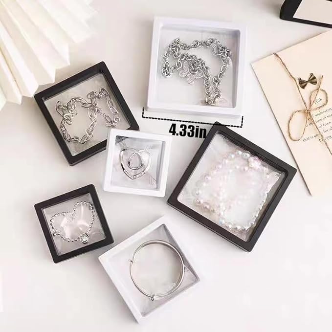 12PCS 3D Floating Frame Display Stand, Jewelry Box, Gift Box, Ornament Organizer, Small Travel Jewelry Box, PE Film Anti-Oxidation, Suspended Display Box Stackable (4.33 * 4.33, Type 1)