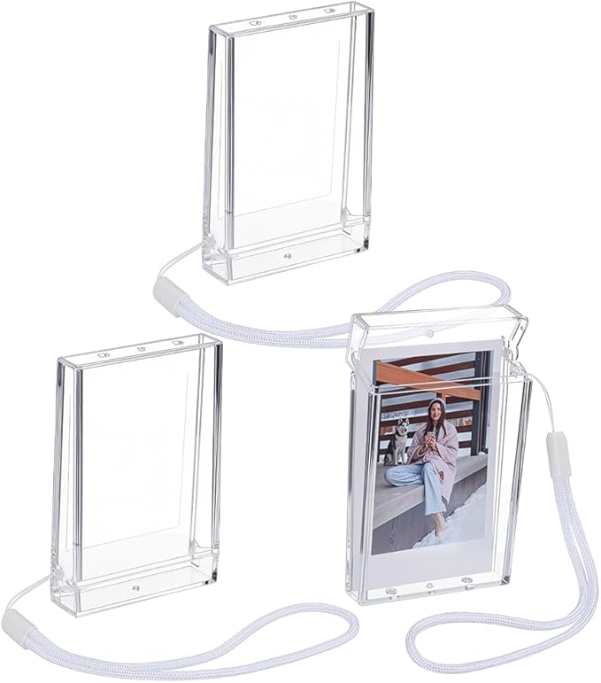 FINGERINSPIRE 3PCS Picture Holder Storage Case Plastic Instant Camera Film Accessories 3.4x2.1inch Rectangle Clear Photo Pouch Travel Photo Holder Protective Case with Wrist Lanyard for 3inch Photo
