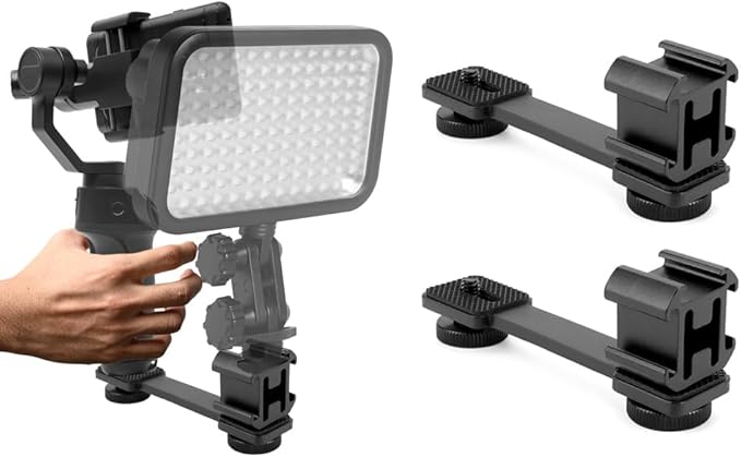 QWORK 3-Triple Cold Shoe Mount Extension Bar Bracket with 1/4 Adapter, Compatible with DJI OSMO Mobile 3/2, OM 4, Zhiyun Smooth 4, Feiyu Vimble 2, for Gimbal Stabilizers with Lock, 2 Pack