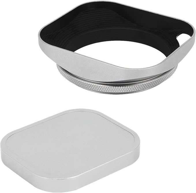 Haoge LH-W58P 58mm Square Metal Screw-in Lens Hood Hollow Out Designed with Cap for Leica Rangefinder Camera with 58mm E58 Filter Thread Lens Silver