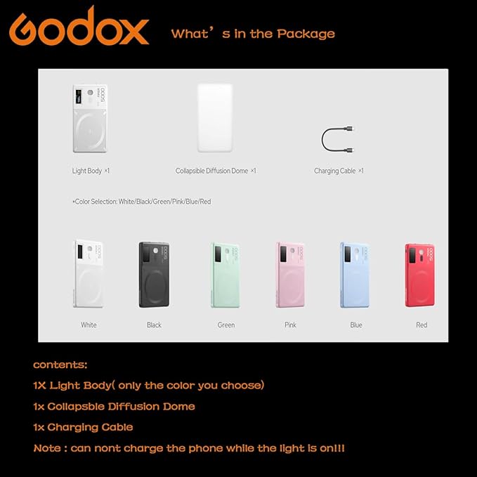 Godox MA5R Full-Color LED Light, Magnetic Selfie Light, CRI95 TLCI97, CCT 1800K–10000K, 14 FX Modes, HSI & GM Adjustment, NFC/Bluetooth Control, 0–100% Dimming, for YouTube/TikTok