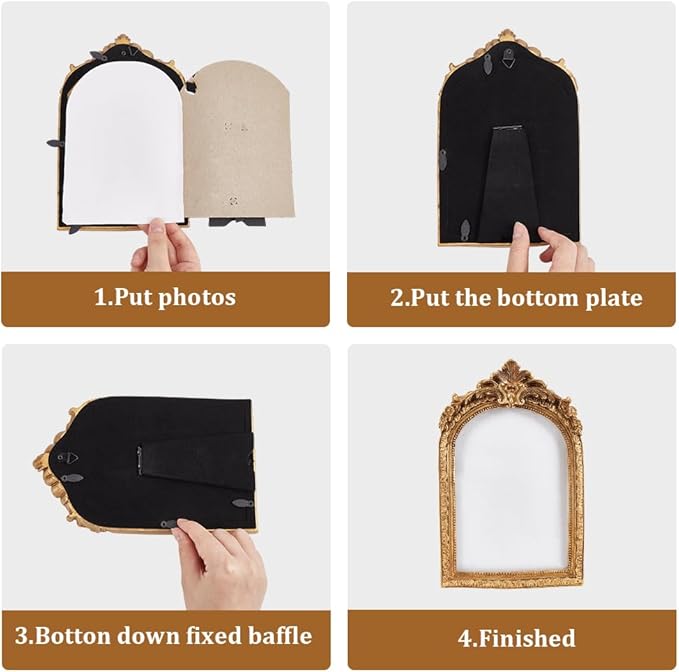 GORGECRAFT Small Vintage Picture Frame Retro Resin Antique Gold Photo Frame with Hooks and Easel Stand for Wall Hanging or Tabletop Display Ornate Photo Gallery Art Home Holiday Decor 8.8 x 5.5 Inch