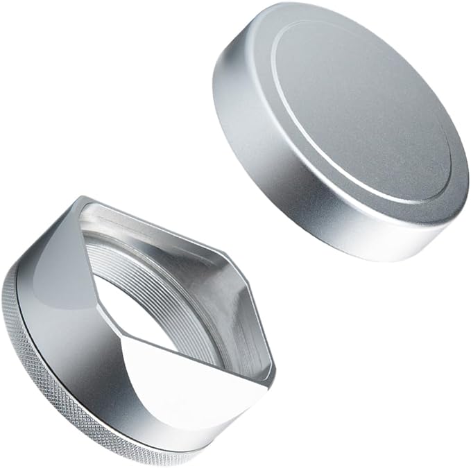 Metal Square Lens Hood (with Cap) with 49mm Adapter Ring for Fujifilm X100V/X100VI Camera Accessories (X100VI-Lens Hood-Silver)
