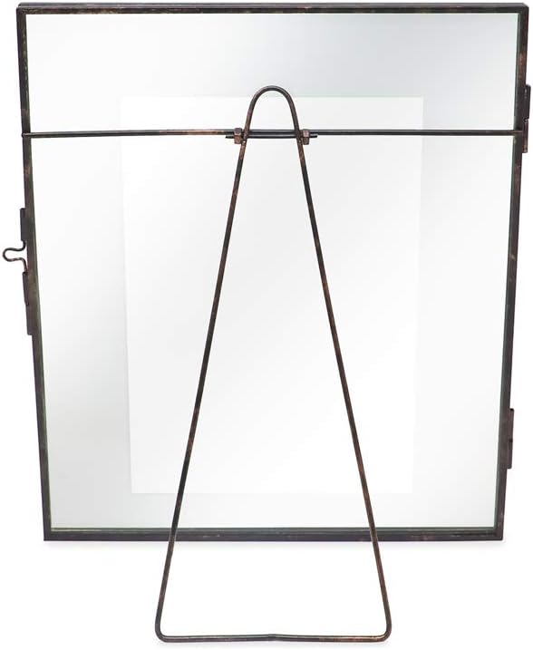 Isaac Jacobs 8x10, Antique Bronze, Vintage Style Brass and Glass, Metal Floating Picture Frame (Vertical) with Locket Closure, for Photos, Art, & More, Tabletop Display (8x10 Antique Bronze)