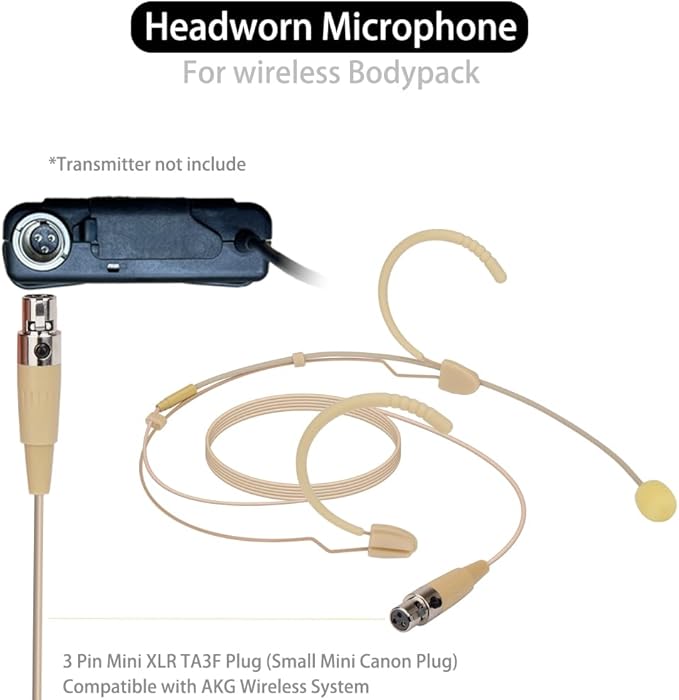 YXG Headworn Earset Over Ear Hanging Mic Beige Low Profile Light-Weight Microphone Compatible with AKG Wireless System Bodypack Transmitter,with 1.45m Cable Mini XLR Plug