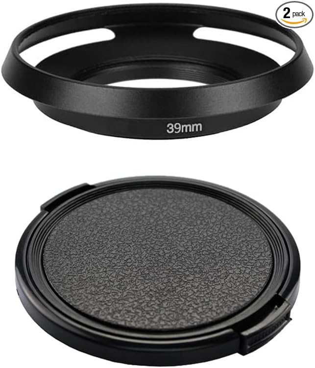 39mm Metal Lens Hood & 39mm Lens Cap Compatible for Leica M 50mm f/2 Lens, E39 Lens, M 35mm f/2 Lens (1+1 Pack)
