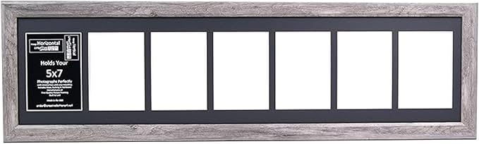 Creative Letter Art 7 Opening Driftwood Picture Frame with Glass to hold 5 by 7 inch Photographs including 10x40-inch Black Mat Collage