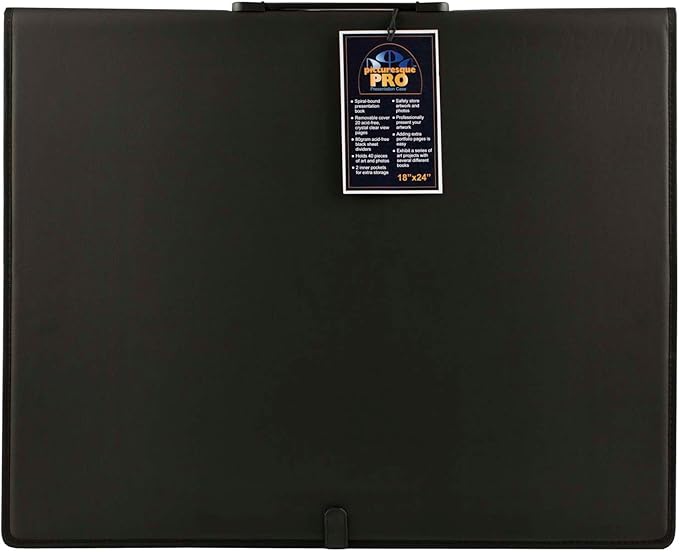 Picturesque Pro Presentation Case- Professional Art Portfolio Folder for Artwork up to 18x24- Vegan Leather Zippered Case, Archival Storage Solution w/Removable Spiral-Bound Book of 20 Clear Sleeves