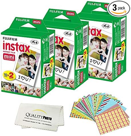 Fujifilm Instax Mini Instant Film Compatible with Instax Mini 8/9/11/12 Cameras – Includes Frame Stickers and Quality Photo Microfiber Cloth (60 Prints)