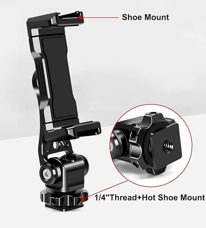 Phone Clamp Tripod Mount Adapter, Metal Phone Holder with Cold Shoe,Compatible with iPhone Sumsung Lg BlackBerry etc,Fits for Tripod Monopod Phone Cage Camera Cage