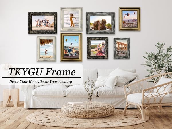 TKYGU 4x6 Picture Frames Set of 4- Rustic Retro Photo Frame with Real Glass Wall Mount and Tabletop Display Family Friends Wedding Gift