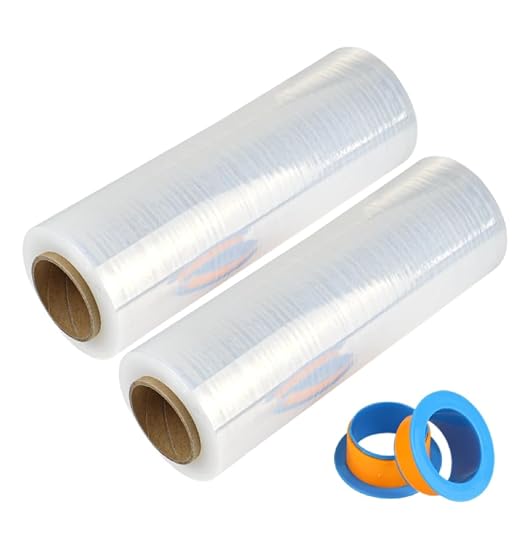 BOMEI PACK 2 Pack 1500ft Industrial Clear Stretch Wrap Film 70 Gauge 15" with 3inch Plastic Rolling Handles for Pallet Wrap, Durable Self-Adhering Packing, Moving, Heavy Duty Shrink Film