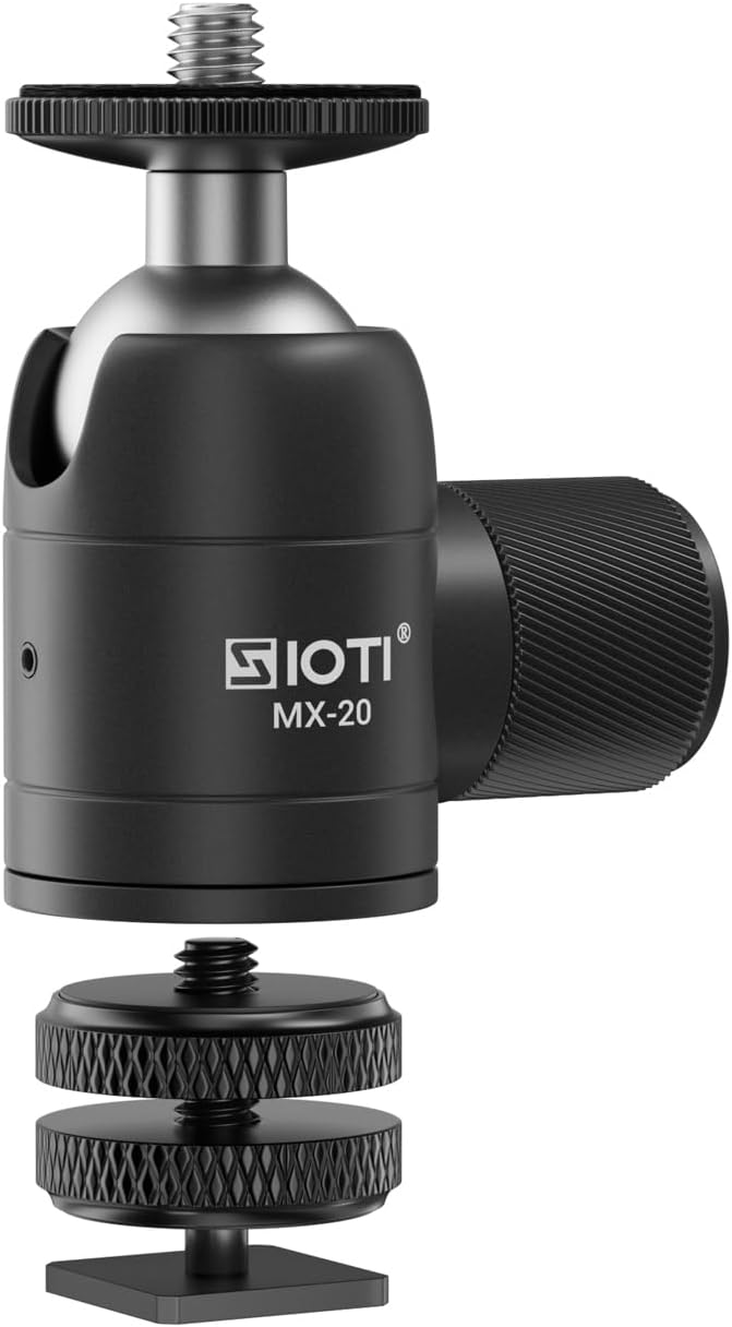 SIOTI Tripod Swivel Mini Ball Head, with a Hot Shoe Mount, Panoramic 360° Vertical Pan 90°, Compatible with Digital Camera/Compact DSLR/Cell Phone/Monopod/Light Stand/Action Camera etc.