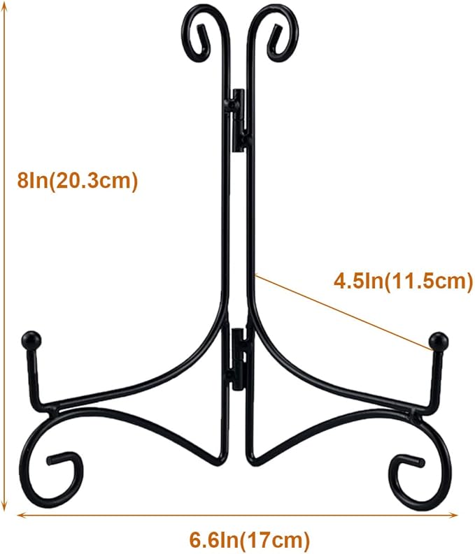 Plate Stand, 8 Inch Plate Holder for Display, Tabletop Black Iron Easel for Photo, Picture Frame, Artwork, Album Card and Decorative Plates (Black Color, 2-Pack)