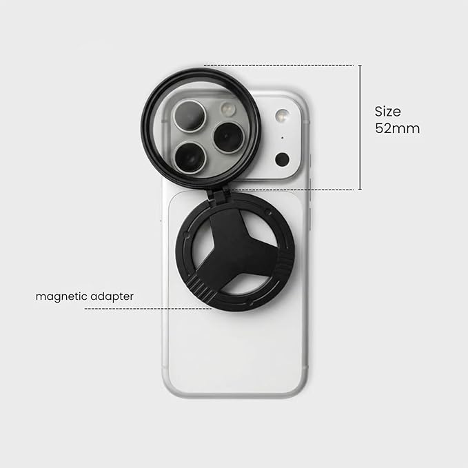 Anti-Glare Magnetic Phone Filter, 2026 Upgraded Flawless Filter, Professional 52mm Polarizing Filter, Reduces Reflections & Enhances Colors for Glass & Product Photography (1 Pc)
