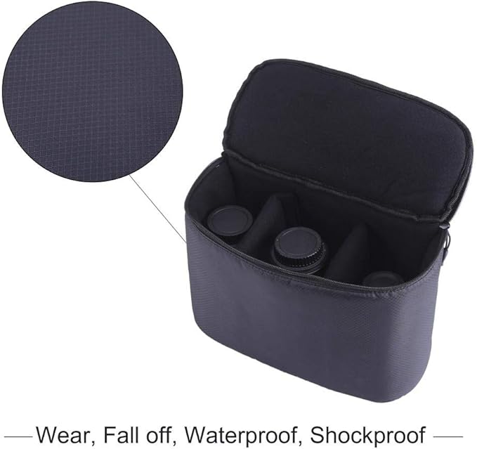 Camera Insert Bag, Universal Liner Lens Pouch DSLR SLR Padded Insert Case Partition Inner Bag with Hanging Strap Shockproof for Mirrorless Cameras, Lenses(Black)