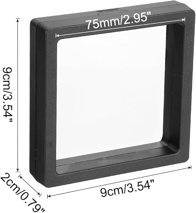 MECCANIXITY Floating Frame Display Holder Stand 3D Jewelry Display Boxs 3.54 x 3.54 x 0.79 Inch Black for Ring Necklace Bracelet Earring Pack of 2