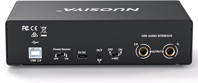 USB Audio Interface for PC Computer Recording Music, Guitar Audio Interface for Mac 24 Bit/192kHz Podcasting Streaming for Vocalist Producer with 48V Phantom Power