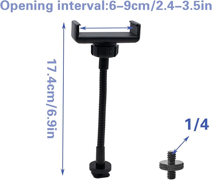 Universal Camera Phone Holder with Hot Shoe and 1/4" Screw Adapter, Adjustable Flexible Gooseneck Arm Cell Phone Mount Attachment Replacement for Camera, Ring Light and Tripod Stand