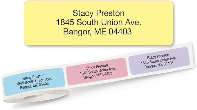 Colorful Images Pastel Multicolor Rolled Return Address Mailing Labels with Dispenser, Customize with Name & Shipping Address, 250 Self Adhesive, Easy Peel Sticker Label Roll, 3/4" x 2 1/2"