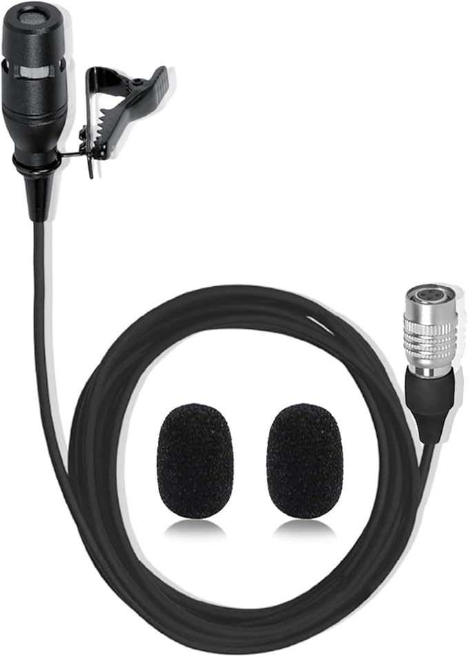 Black Lapel Lavalier Microphone Unidirectional Condenser Super Cardioid Mic Compatible with Audio-Technica Wireless Bodypack Transmitter System with Hirose 4 Pin Plug