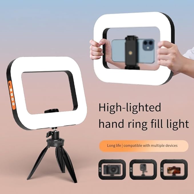 Smartphone Video Rig with Light, Handheld Ring Selfie Light Kit, Rechargeable Portable LED Mobile Video Stabilizer Lamp for Camera Video Recording