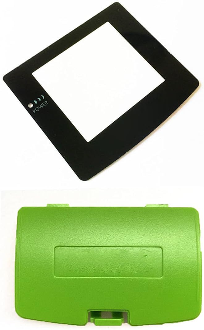 Battery Back Door Cover Lid + Glass Screen Lens for Gameboy Color GBC Replacement (Green)