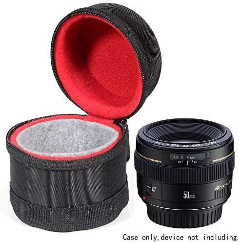WGear Semi-Hard Lense Case for DSLR Camera Lens (Canon, Nikon, Sony, Pentax, Olympus, Panasonic,etc), Medium Size with Carabiner, Lens Cleaning Wipe (Black Medium)