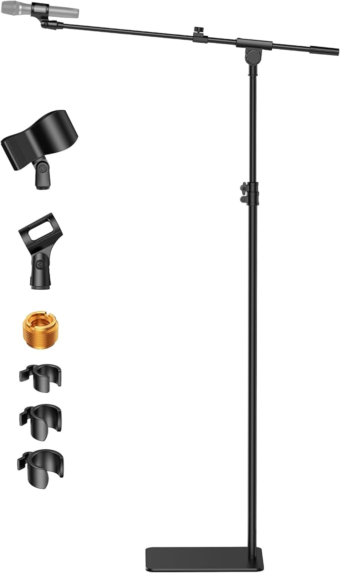 InnoGear Mic Stand Floor, Boom Arm Floor Microphone Stand Height Adjustable Heavy Duty with Iron Base for HyperX SoloCast, HyperX QuadCast S, Razer Seiren V3 Mini, Blue Yeti Shure SM58 and Other Mics