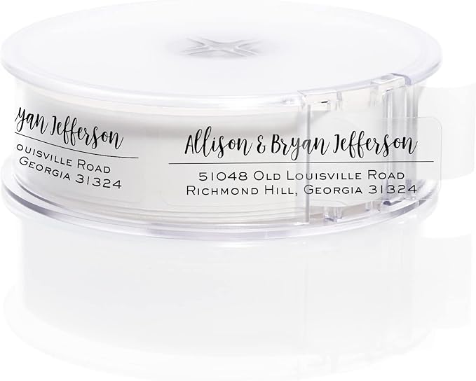 Clear Mixed Font Rolled Address Labels / 500 Personalized Return Address Labels/Designer Address Stickers in Elegant Plastic Dispenser