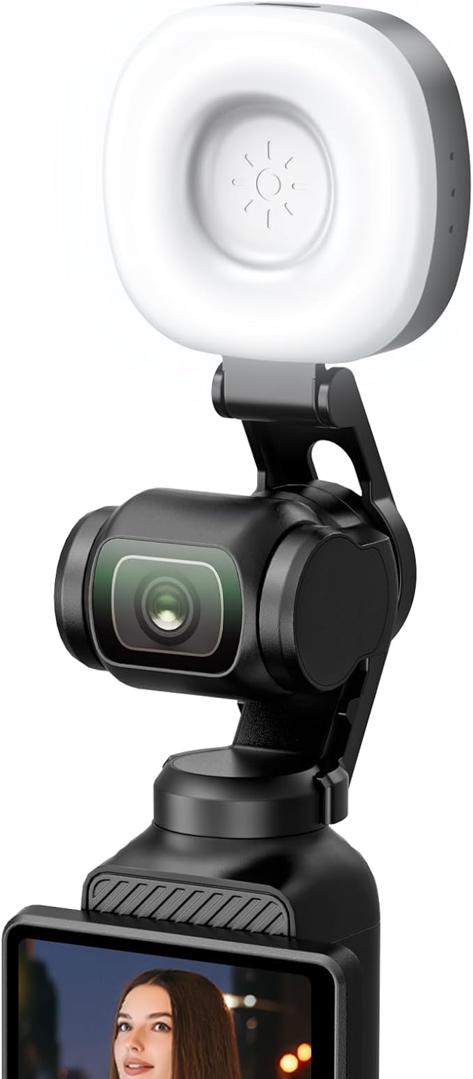 AMAZEAR LED Light for DJI OSMO Pocket 3 Accessories, Auto-Follow Gimbal Selfie Vlog Video Auxiliary Fill Lighting, CRI≥95, 3-Color Temp 2500-5600K Brightness Adjustable, 500mAh 1.6W USB-C