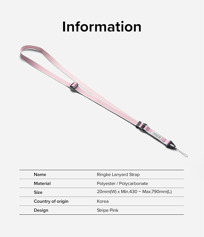 Ringke Lanyard Strap [Adjustable Neck Shoulder Crossbody Strap] [One-Touch Buckle] for Phone Case, Camera, Keys, USB Flash Drive, and ID Badge - Stripe Pink