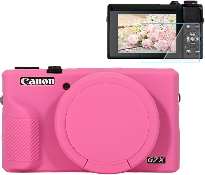 Pocoukate Case for Canon G7X Mark III Camera, Soft Silicone Protective Cover Skin with Removable Lens Cover for Powershot G7X Mark iii, Silicone Case with G7X3 Screen Protector Accessories - Peach