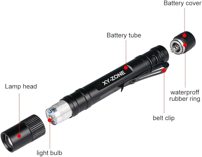 5PCS Led Pen Flashlight 1000 Lumens Lamp Clip Mini Black 507 Pocket Penlight Flashlight Torch Powered by 2 AAA Battery(Battery Not Included)