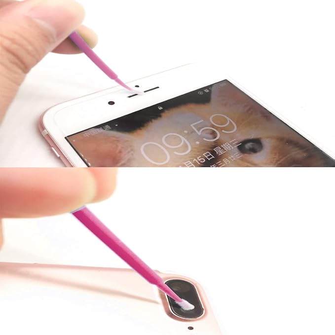 100 Pack Phone Charge Port Cleaning Tool kit,Bendable Mini Soft Round Brushes Cleaner Compatible with iPhone 11 Pro Speaker Tablet Camera Laptop Computer Smartphone, Pink