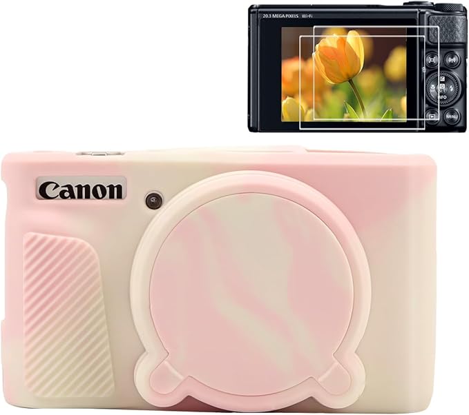 Pocoukate Case for Canon PowerShot SX740 HS Camera with Screen Protector, Soft Silicone Protective Cover Skin with Removable Lens Cover for SX740 HS, SX730 HS Accessories Rubber - Misty Pink ﻿